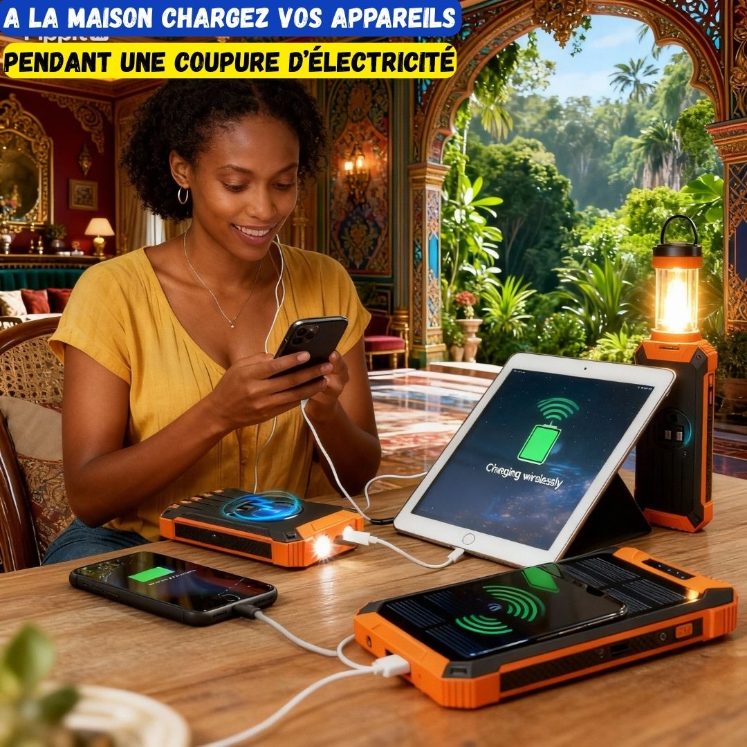 Batterie Externe  Solaire Ultra-Puissante – Rechargez Votre Téléphone Même Sans Électricité