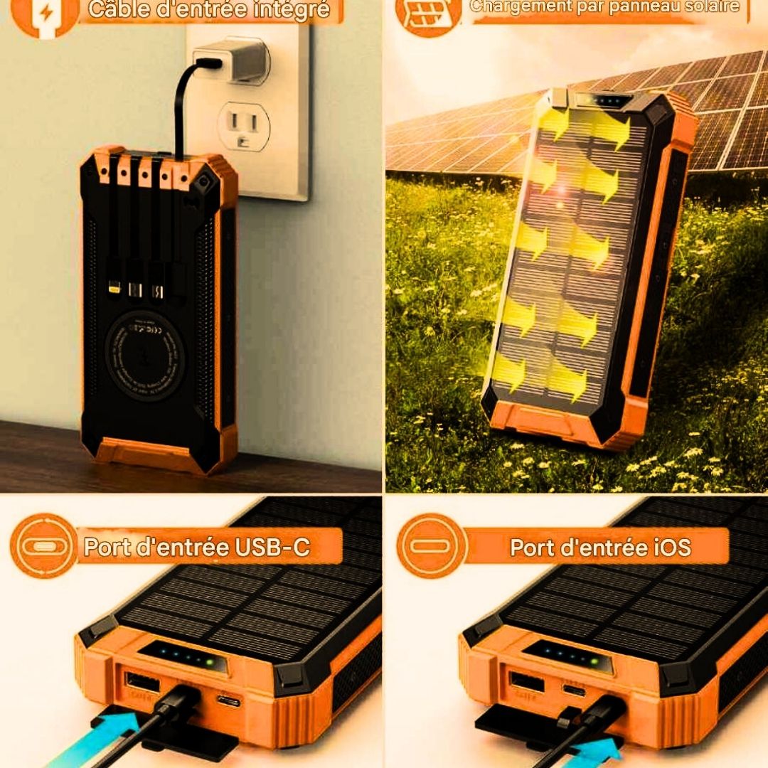 Batterie Externe  Solaire Ultra-Puissante – Rechargez Votre Téléphone Même Sans Électricité