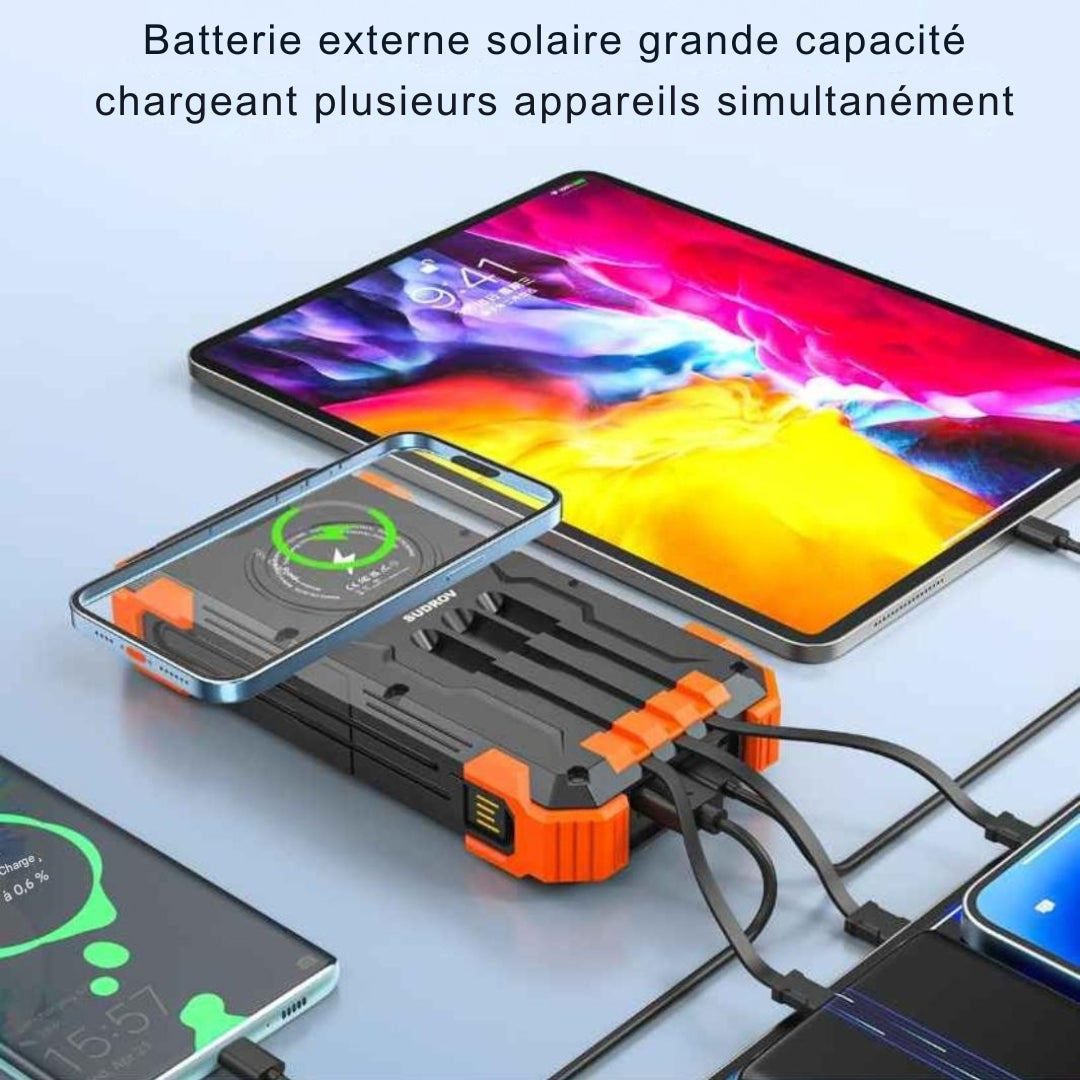 Batterie Externe  Solaire Ultra-Puissante – Rechargez Votre Téléphone Même Sans Électricité
